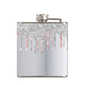 Silver roos Gold glitter druppelt roze monogram Heupfles (Achterkant)