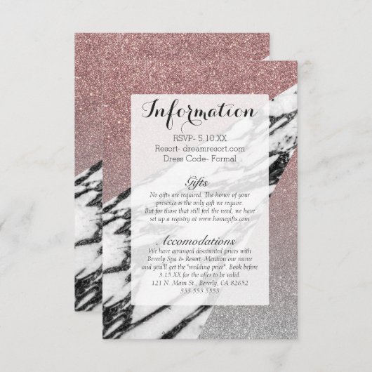 Silver Roos Gold Glitter en Marble Geometric Informatiekaartje (Voorkant / Achterkant)