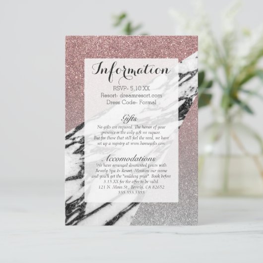 Silver Roos Gold Glitter en Marble Geometric Informatiekaartje (Staand voorkant)