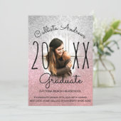 Silver Roos Gold Glitter Ombre Photo Afstuderen Aankondiging (Staand voorkant)