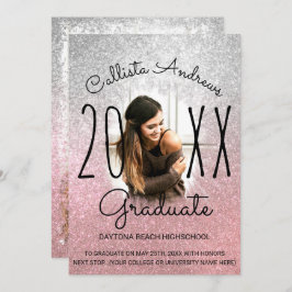 Silver Roos Gold Glitter Ombre Photo Afstuderen Aankondiging