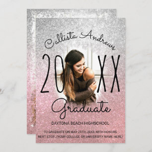 Silver Roos Gold Glitter Ombre Photo Afstuderen Aankondiging