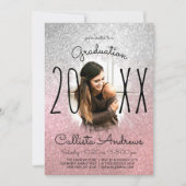 Silver Roos Gold Glitter Ombre Photo Afstuderen Kaart (Voorkant)
