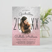Silver Roos Gold Glitter Ombre Photo Afstuderen Kaart (Staand voorkant)