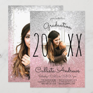 Silver Roos Gold Glitter Ombre Photo Afstuderen Kaart