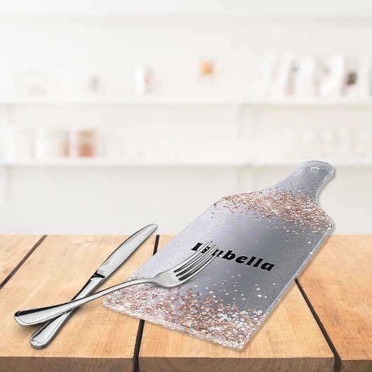 Silver roos Gold glitter sparkles name Snijplank