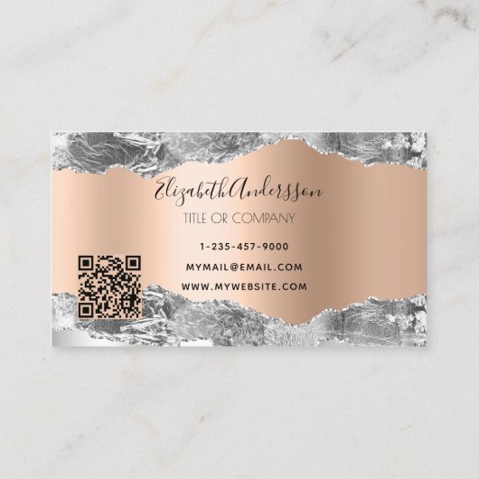 Silver roos Gold metal agate marble logo QR code Visitekaartje (Achterkant)