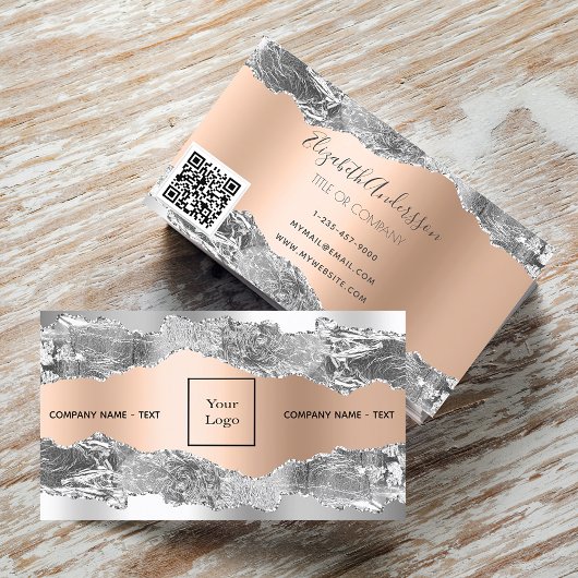 Silver roos Gold metal agate marble logo QR code Visitekaartje
