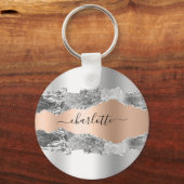Silver roos gold metal agate marble name script sleutelhanger (Voorkant)