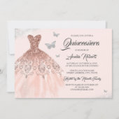 Silver Roos Gold Sparkle Dress Quinceanera Kaart (Voorkant)