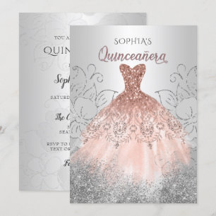 Silver Roos Gold Sparkle Dress Quinceañera Quince Kaart