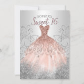 Silver Roos Gold Sparkle Dress Sweet 16 jaar Kaart (Voorkant)