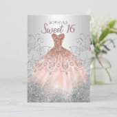 Silver Roos Gold Sparkle Dress Sweet 16 jaar Kaart (Staand voorkant)