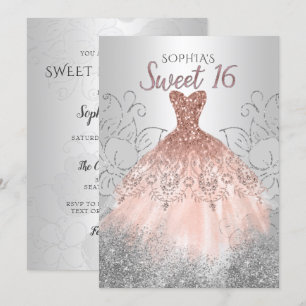Silver Roos Gold Sparkle Dress Sweet 16 jaar Kaart