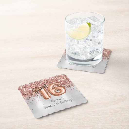 Silver Roos Gold Sweet 16e verjaardagsfeestje Kartonnen Onderzetters (Insitu)