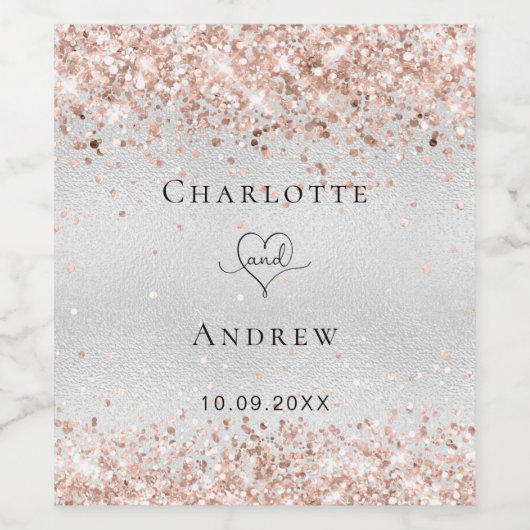 Silver roos gouden bruiloft wijn etiket (Enkel label)