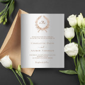 Silver roos gouden monogram huwelijksuitnodiging