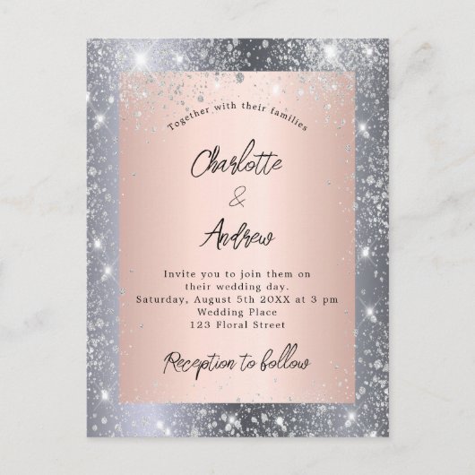 Silver roos gouden sparren uitnodiging briefkaart (Voorkant)