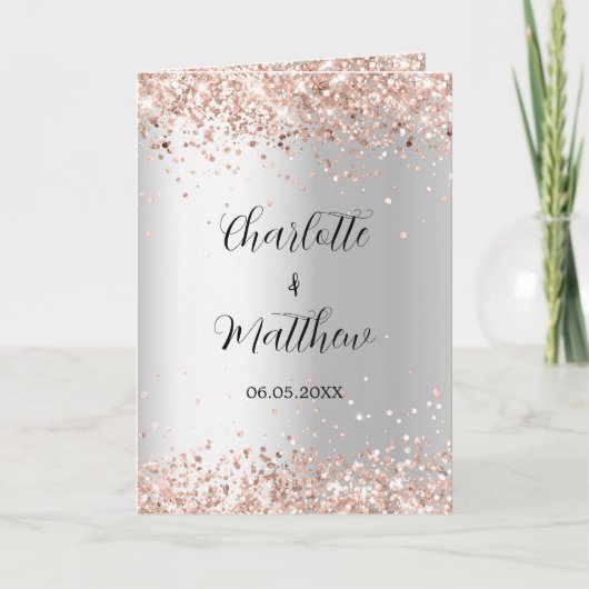 Silver roos goudfoto's bruiloft bedankt kaart (Voorkant)