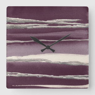 Silver Roos Paarse Abstracte afdrukken Vierkante Klok