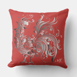 Silver Rooster Kies uw achtergrondkleur Buitenkussen