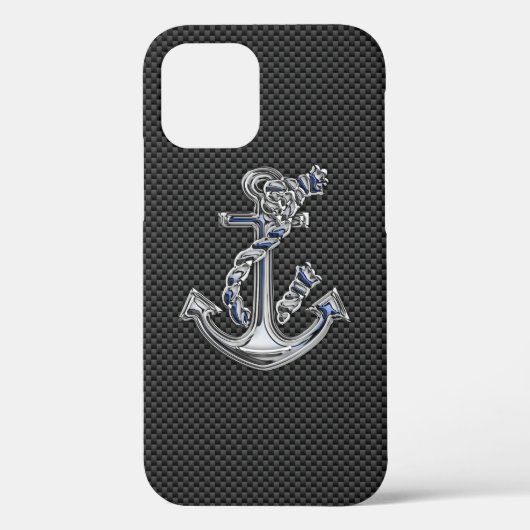 Silver Rope Anchor op zwarte koolstofvezel Case-Mate iPhone Case (Achterkant)