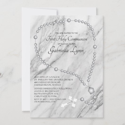 Silver Rosary Beads First Heilige Communie Kaart (Voorkant)