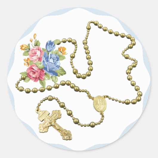 Silver Rosary krads Rozen Flowers Ronde Sticker (Voorkant)