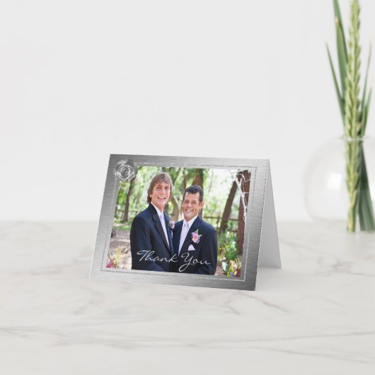 Silver Rose Gay Photo Thank You Bedankkaart (Voorkant)