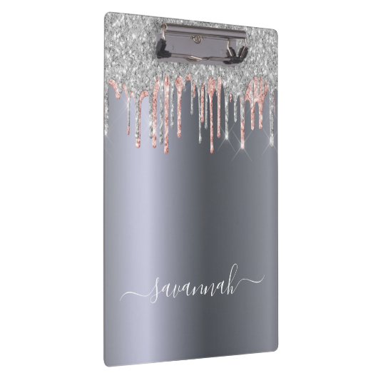 Silver rose glitter drips name script klembord (Rechts)