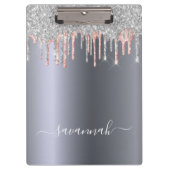 Silver rose glitter drips name script klembord (Voorkant)