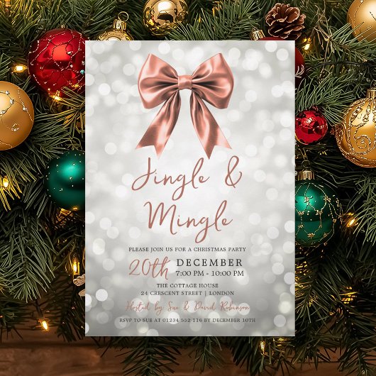 Silver Rose Gold Jingle Mingle Christmas Bow  Kaart
