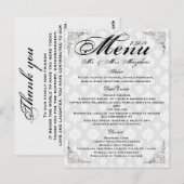 Silver Rose Wedding Dinner Menu Thank you Note (Voorkant / Achterkant)