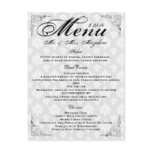 Silver Rose Wedding Dinner Menu Thank you Note
