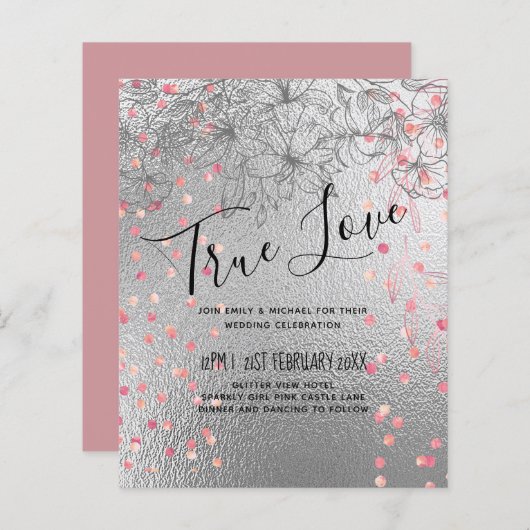 Silver Rosegold WEDDING Metallic Glitter BUDGET (Voorkant / Achterkant)