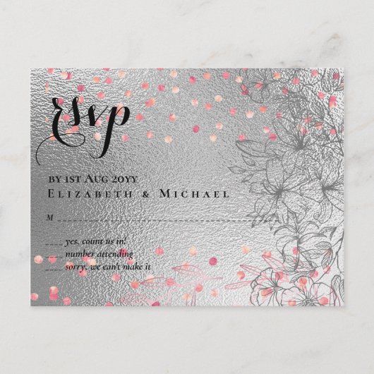 Silver Rosegold WEDDING Metallic Glitter BUDGET Briefkaart (Voorkant)