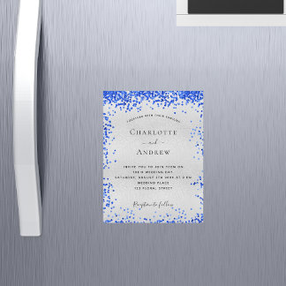 Silver royal blue bruiloft nodigmagnet