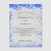 Silver royal blue bruiloft nodigmagnet (Voorkant)