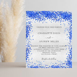 Silver royal blue budget bruiloft-uitnodiging flyer