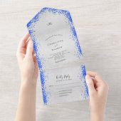 Silver royal blue confetti modern bruiloft all in one uitnodiging (Afscheurbaar)