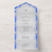 Silver royal blue confetti modern bruiloft all in one uitnodiging (Binnen)
