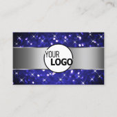 Silver Royal Blue Glitter Sparkle Stars en Logo Visitekaartje (Voorkant)
