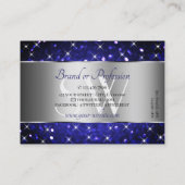 Silver Royal Blue Glitter Sparkle Stars Initialen Visitekaartje (Achterkant)