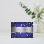 Silver Royal Blue Glitter Sparkle Stars Initialen Visitekaartje (Staand voorkant)