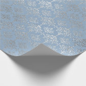 Silver Royal Blue Gray Floral Damask Vip Cadeaupapier (Hoek)