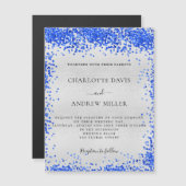 Silver royal blue luxe bruiloft nodigmagneet uit (Voorkant / Achterkant)