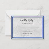 Silver royal blue metal elegant bow RSVP Notitiekaartje (Voorkant)