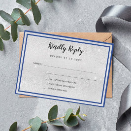 Silver royal blue metal elegant bow RSVP Notitiekaartje
