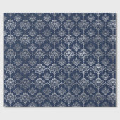 Silver Royal Blue Navy Gray Floral Damask Vip Cadeaupapier (Vlak)