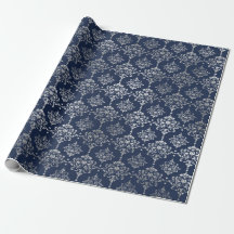 Silver Royal Blue Navy Gray Floral Damask Vip
